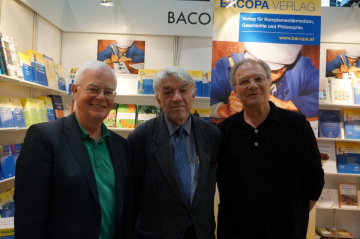 Ulrich Bergmann, Wolfgang Kubin und Walter Fehlinger auf der Leipziger Buchmesse März 2015