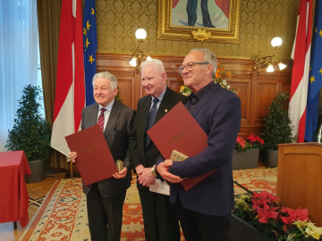 LH i.R. Dr. Josef Pühringer, Dr. Helmut Sohmen und Mag. Walter Fehlinger, 2019 im Wiener Rathaus