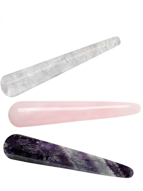 Beauty Massagegriffel-Set, Amethyst, weißer Quarz und Rosenquarz