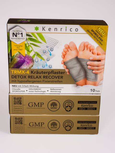 Kenrico TRMX-5 Kräuterpflaster 30 Stück Packung Detox Relax Recover Entgiftungspflaster, mit Carbon-Titan Fixierstreifen