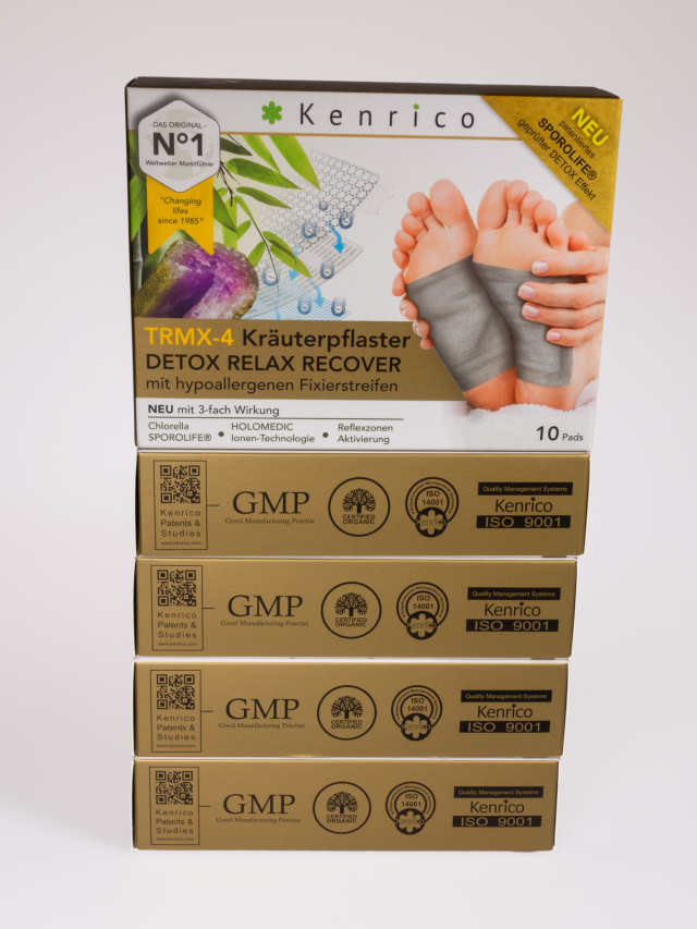 Kenrico TRMX-5 Kräuterpflaster 50 Stück Packung Detox Relax Recover Entgiftungspflaster, mit Carbon-Titan Fixierstreifen