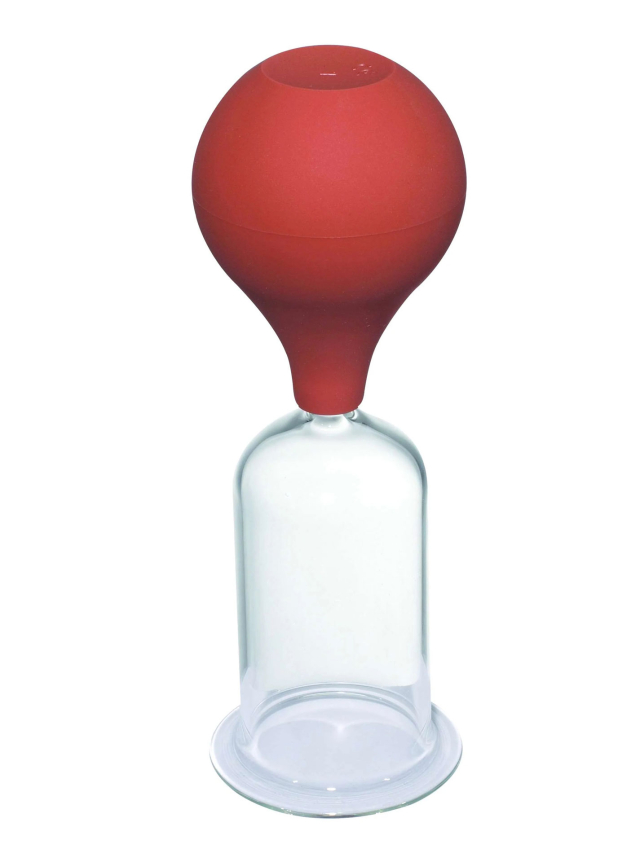 Massage-Schröpfglas hoch, mit Olive und Ball ca. 11 x 5cm Dm